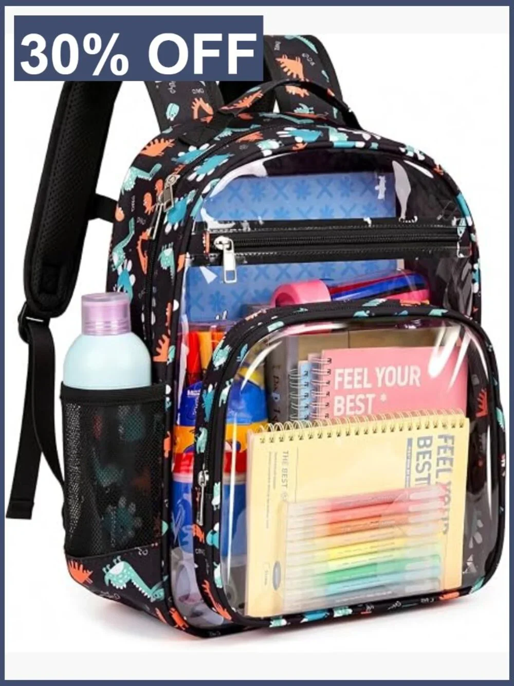 Clear Backpack for Kids Boys Girls Dinosaur Elementary School Bag